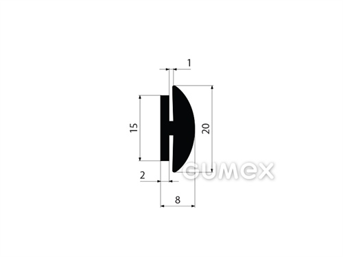 "H" Gummiprofil,  20x8/1/1mm, 60°ShA, EPDM, ISO 3302-1 E2, -40°C/+100°C, schwarz, 